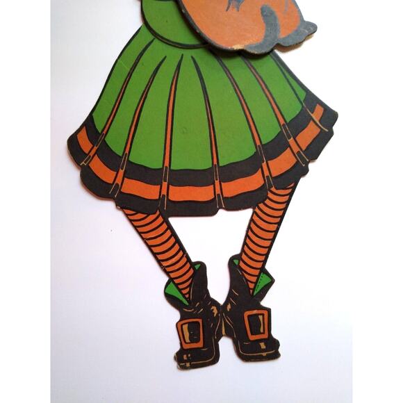 Vintage Halloween Witch Black Cat Die-Cut Jointed MOVABLE Decoration Wall 1940's - Picture 6 of 9